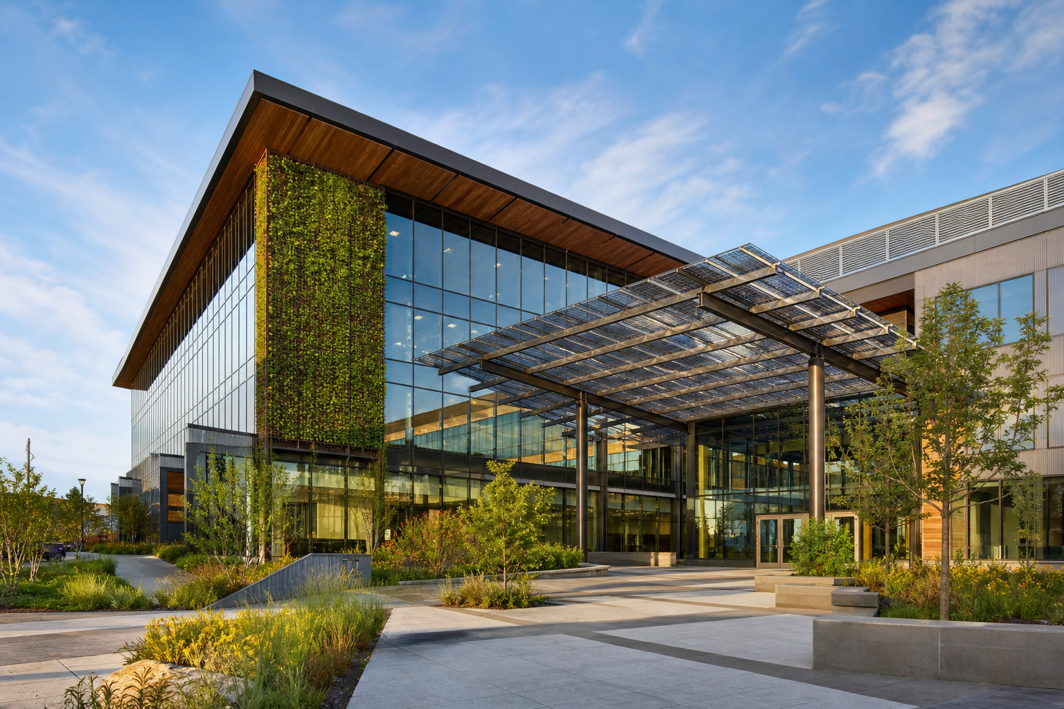 Modern LEED commercial building with living green wall