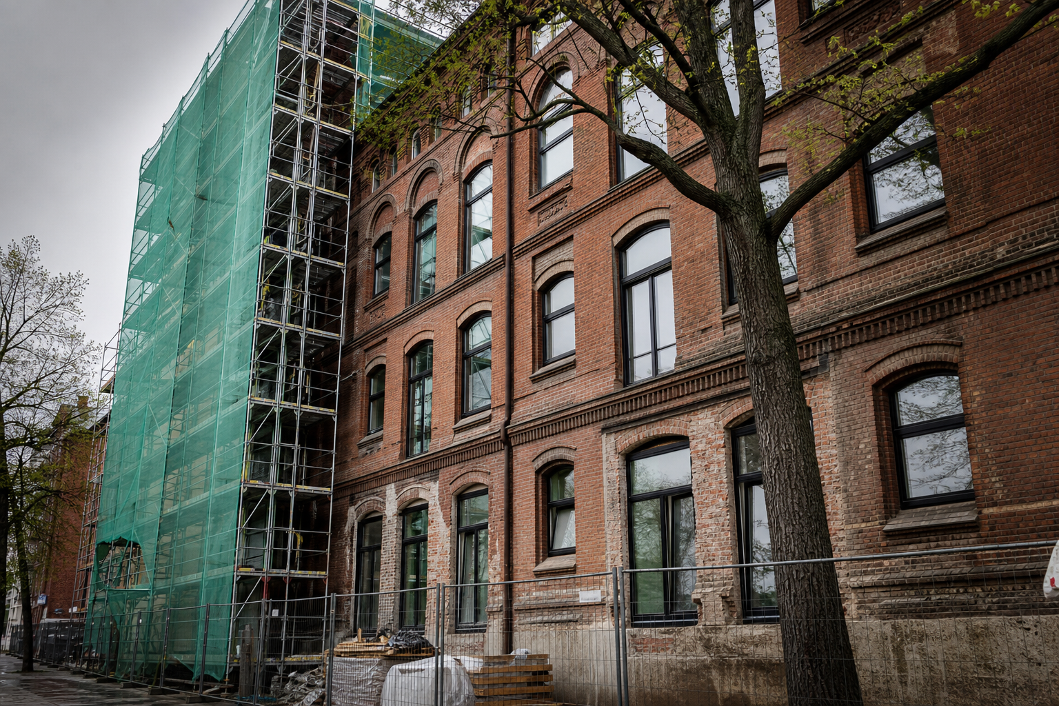 Historic building undergoing green energy retrofit