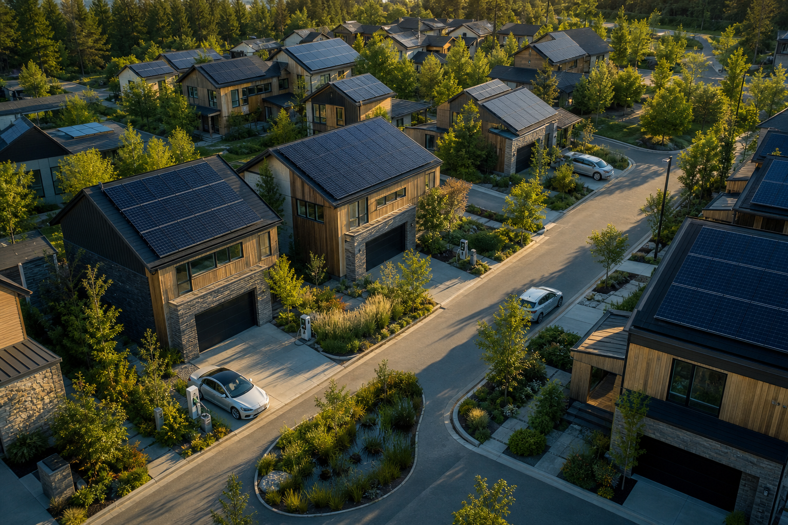 Sustainable residential community with solar rooftops