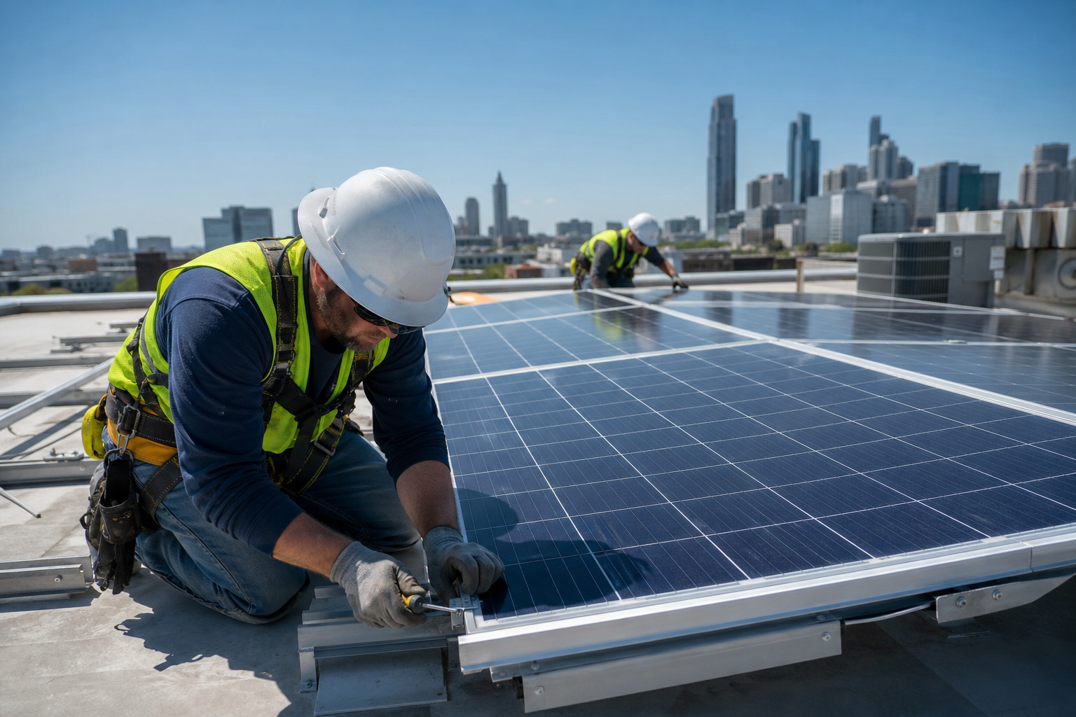 Commercial rooftop solar panel installation